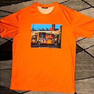 SHEIN Orange Short Sleeve Tee with Cityscape Graphic